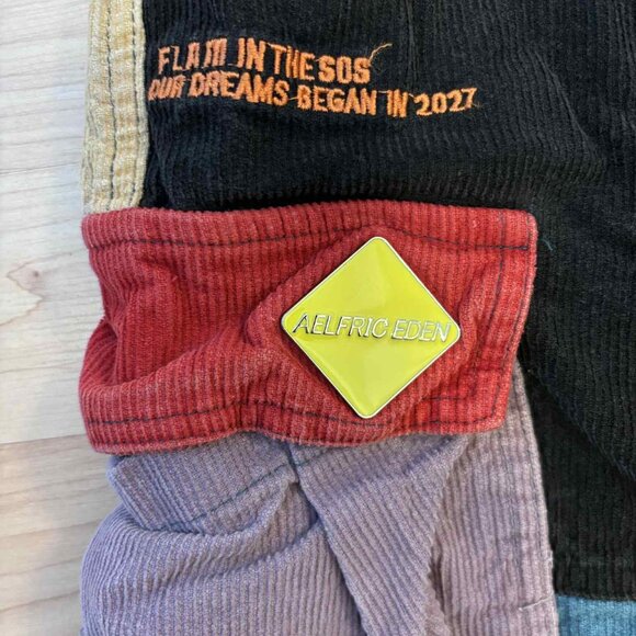 Aelfric Eden Pants Mens L Color Block Patchwork Corduroy 90s Hip Hop Cargo Baggy - Picture 3 of 4